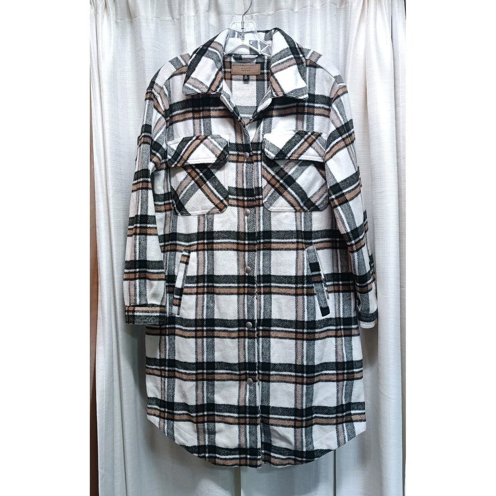 Blank NYC Women's Size M Beige‎ Plaid Snap Button Flannel Pea Coat *No Belt